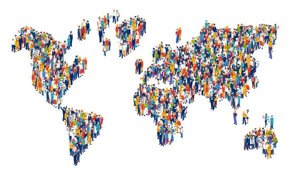 World map made of people